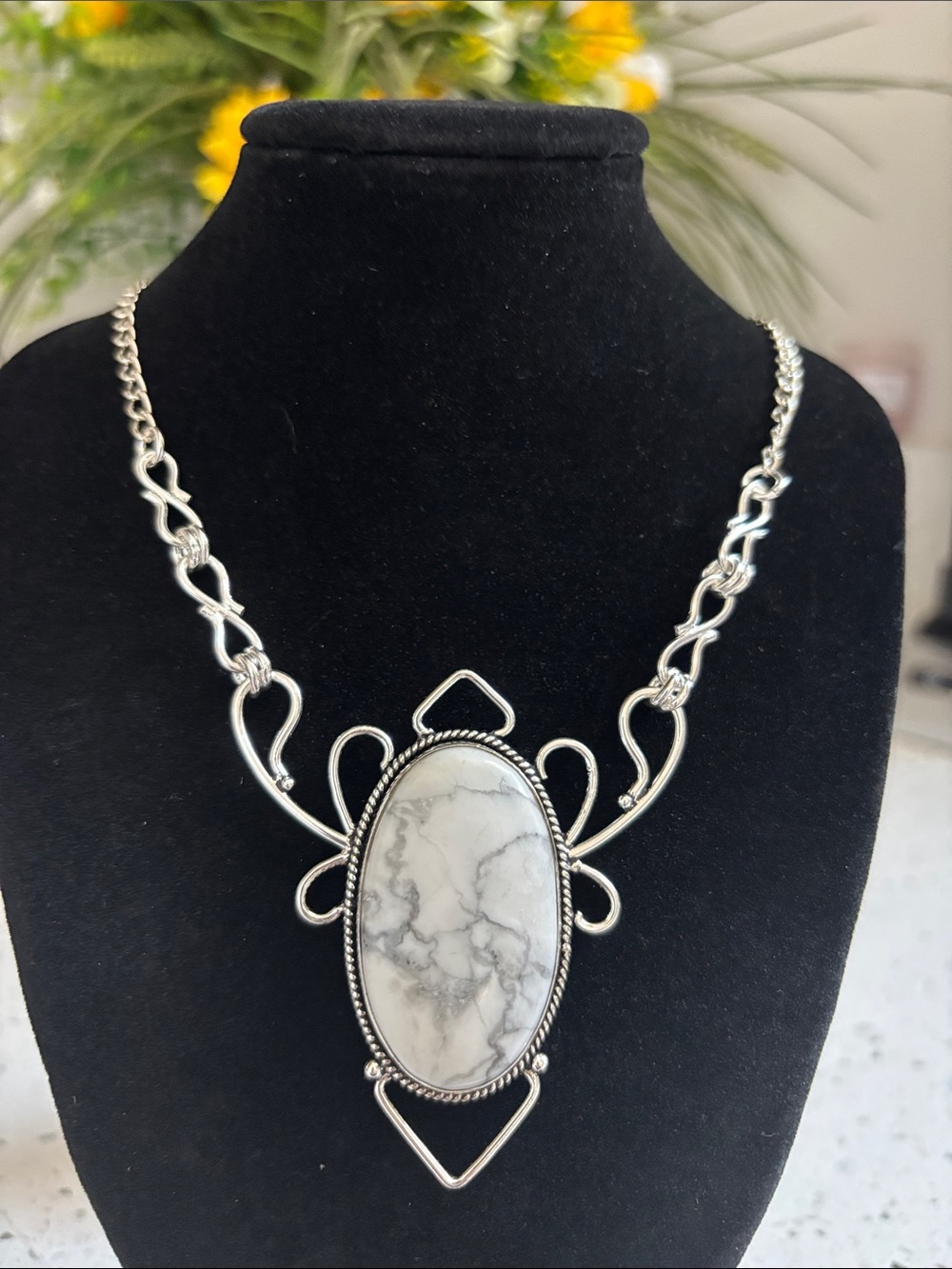 Sterling Silver Howlite Gemstone Link Necklace
